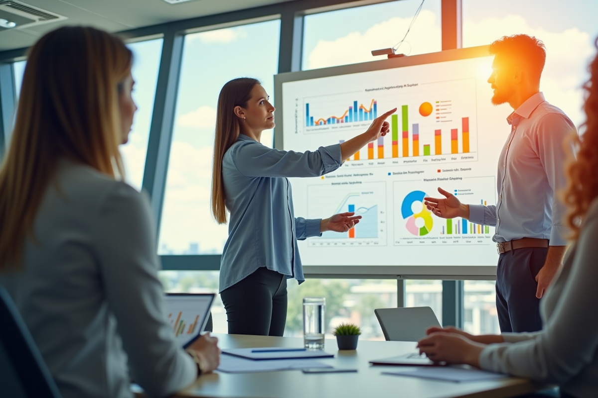 Professionnels analysant des graphiques lors d