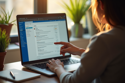 Personne au bureau moderne regardant un email envoyé