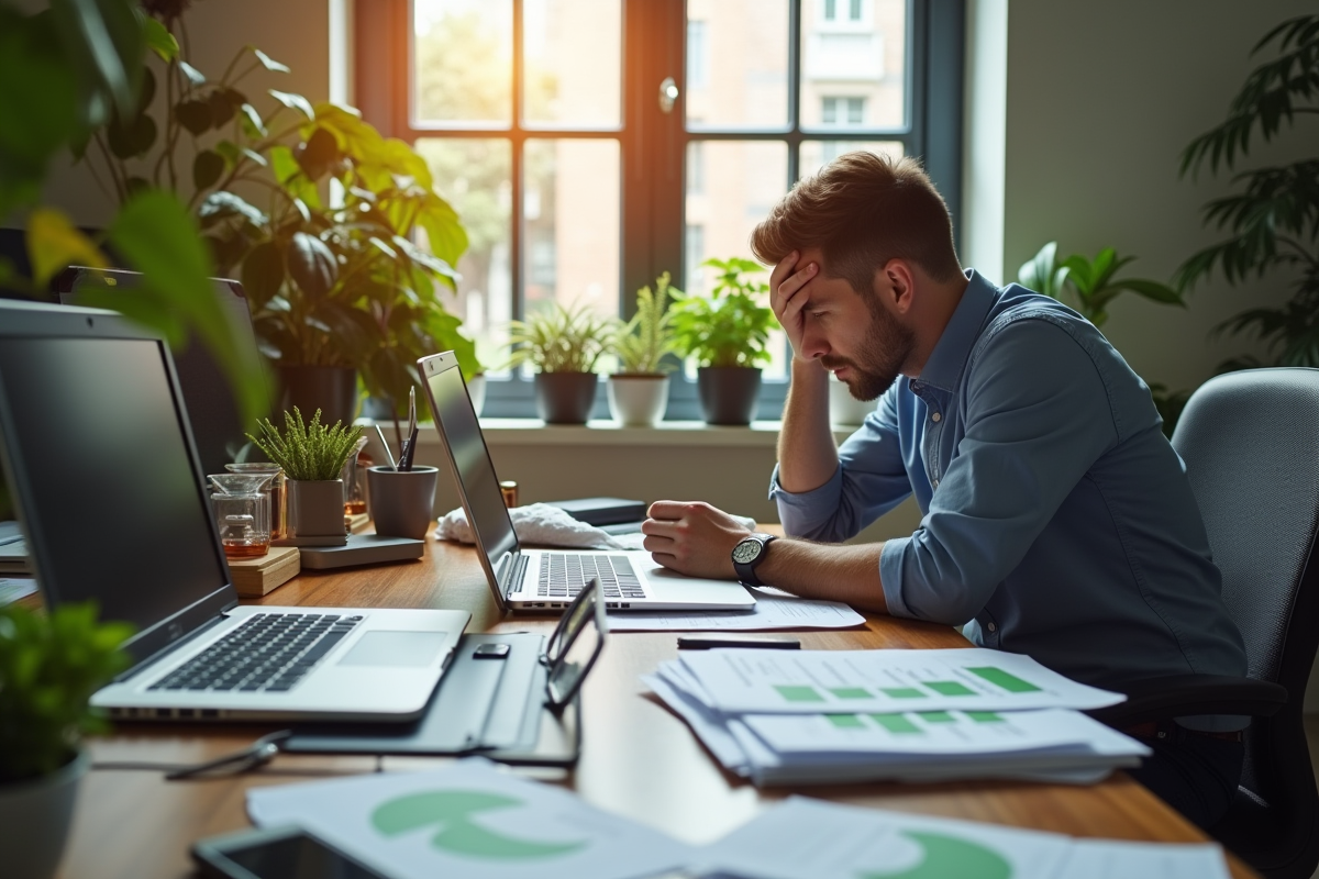 Bureau divise avec espace ordonne et désordonné et graphique financier