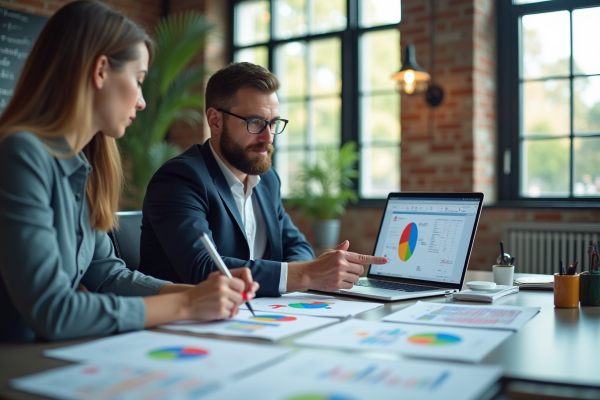 Espace de travail moderne avec deux professionnels collaborant