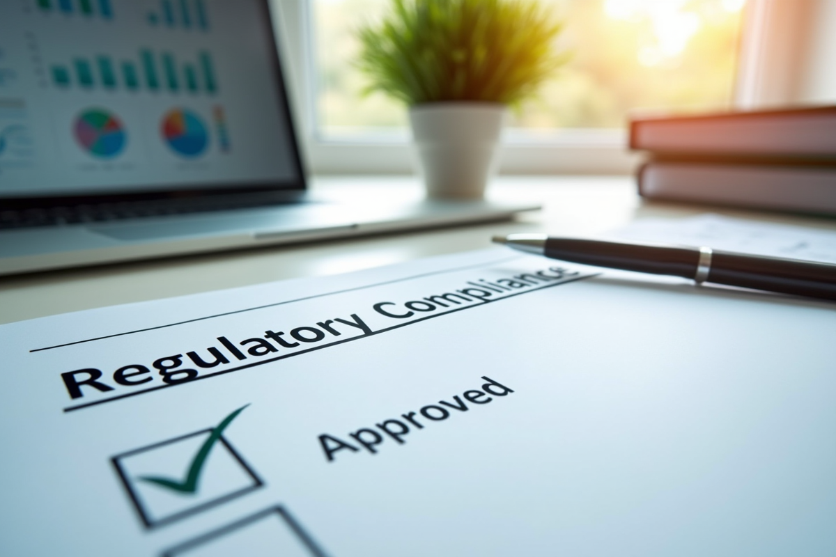 Bureau avec checklist de conformite et documents organises