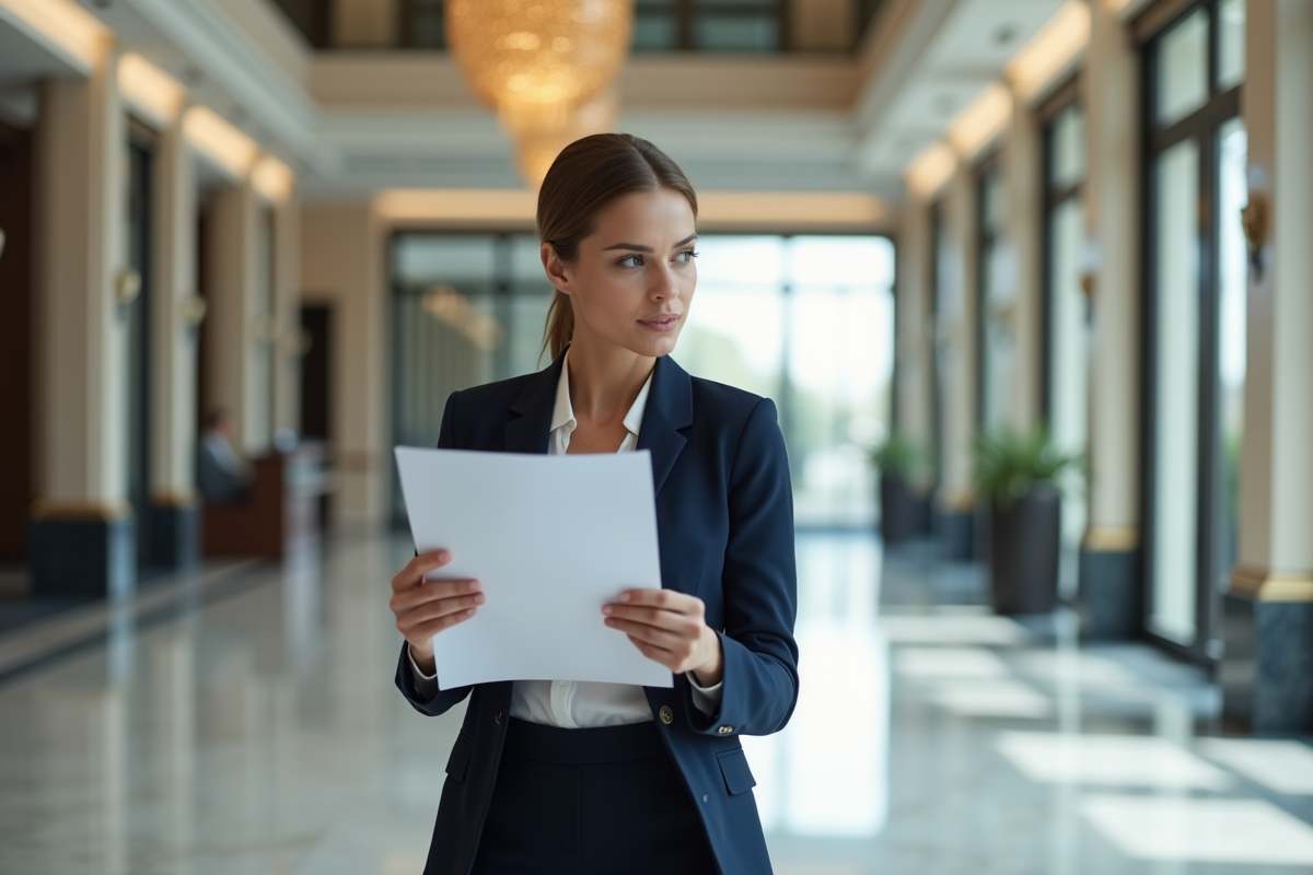 Femme d affaires en tenue professionnelle dans le lobby