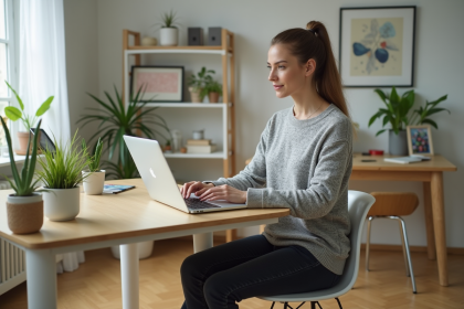 Femme au bureau à domicile travaillant sur son ordinateur