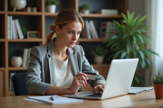 Femme d affaires regardant un ordinateur avec paiement échoué