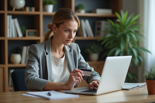 Femme d affaires regardant un ordinateur avec paiement échoué