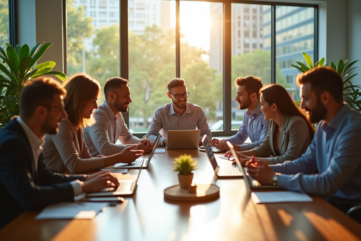 Groupe de professionnels collaborant autour d'une table moderne
