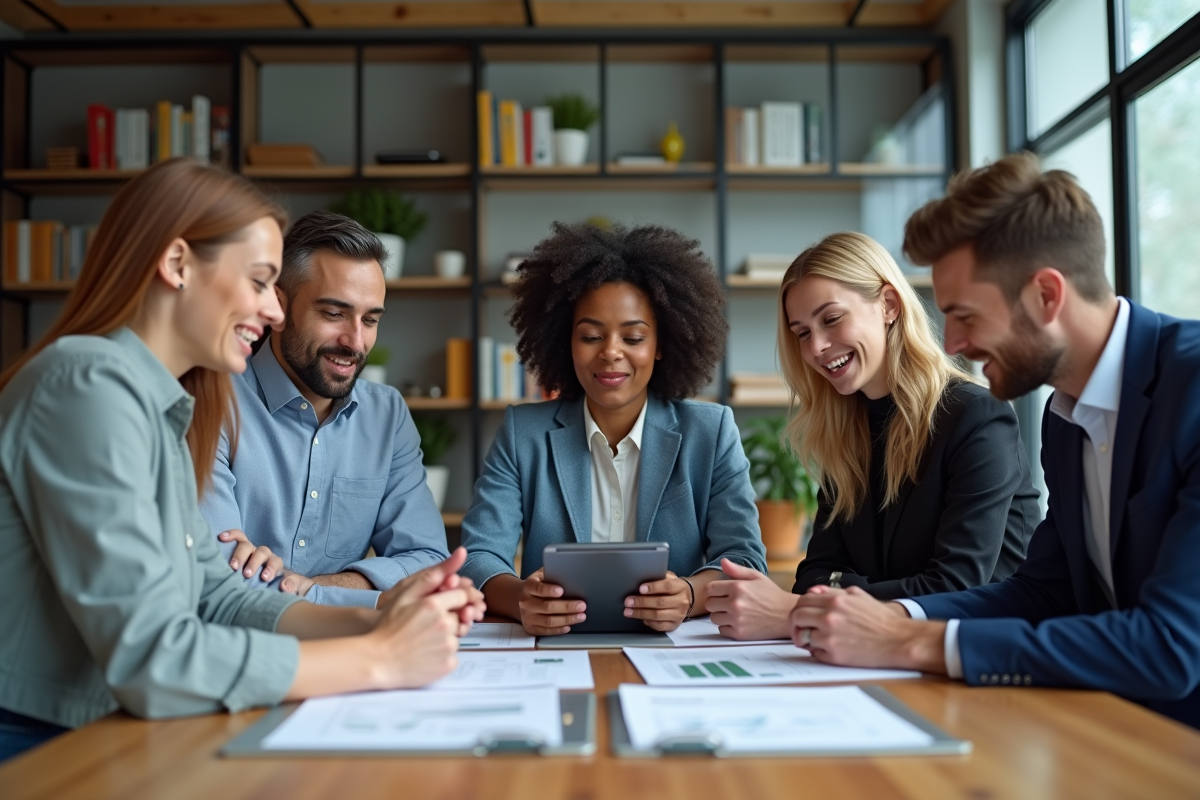 Groupe de professionnels en réunion dans un bureau moderne