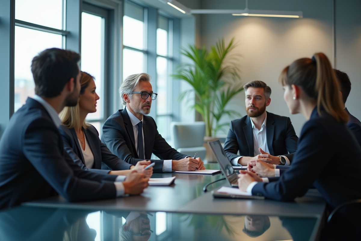 Groupe de professionnels en réunion dans un bureau moderne