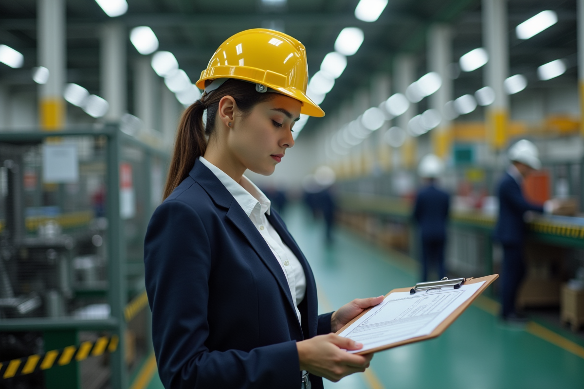 Jeune inspectrice du travail dans une usine