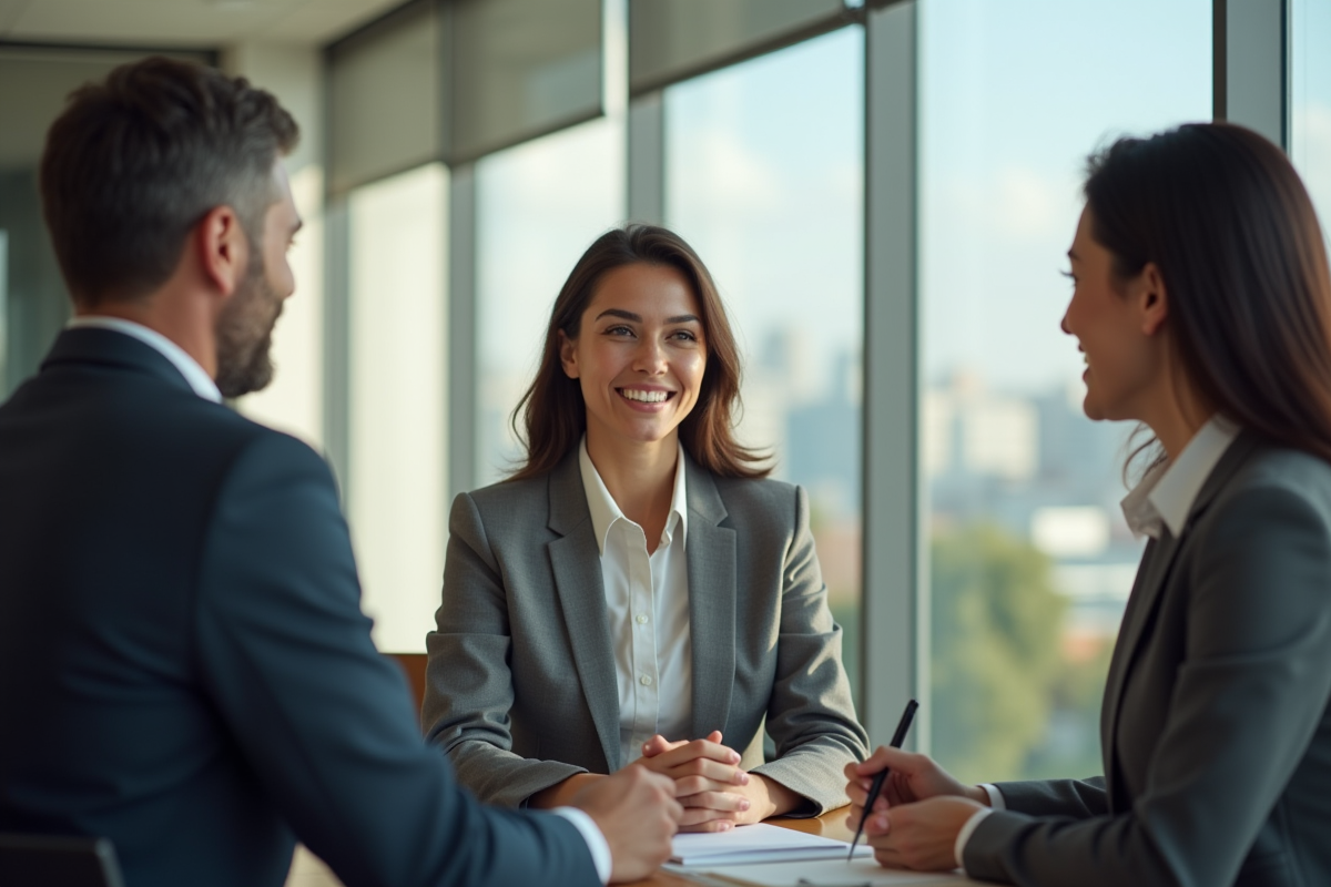 Jeune femme confiante en entretien dans un bureau moderne