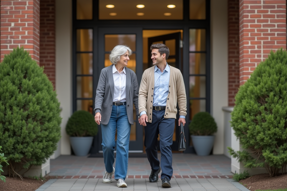 Jeune homme tenant la porte pour un couple âgé à l