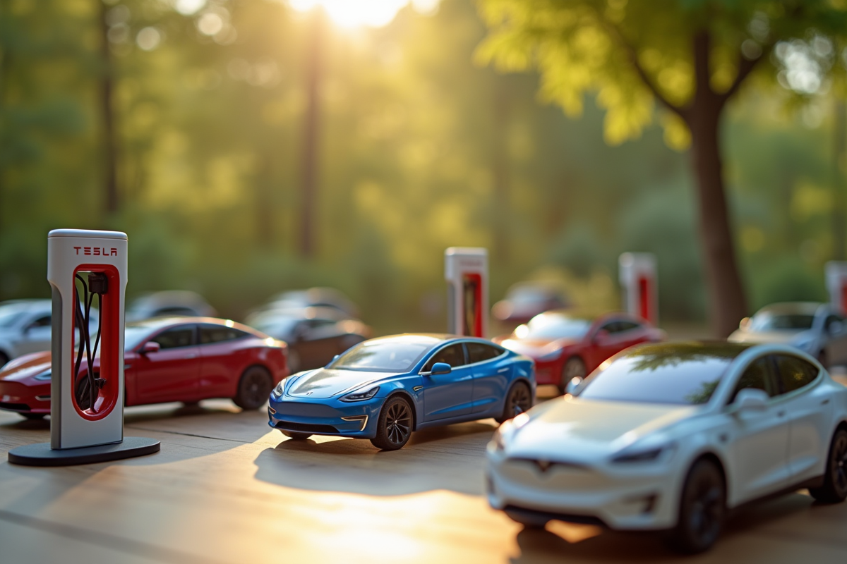 Modèles réduits de voitures électriques avec stations de recharge