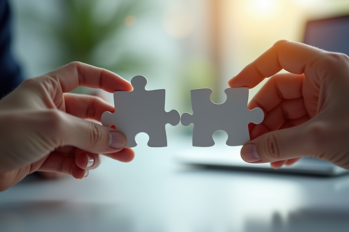 Mains connectant deux pièces de puzzle symbolisant l union